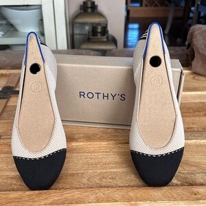 Rothy's Women's Black and Cream Flats with Blue Accent